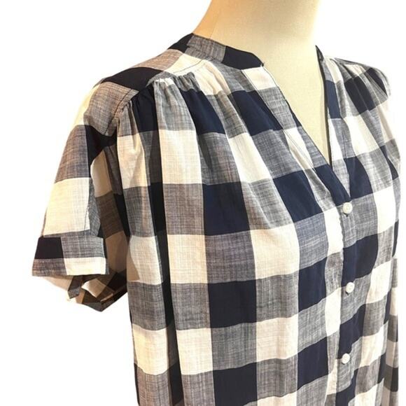 Isabel Maternity Short Cuff Sleeve Button V Neck Blue Plaid Med - Picture 2 of 6